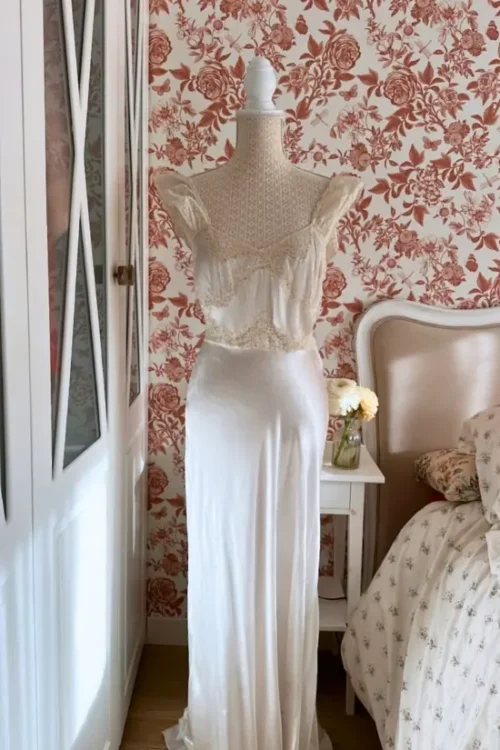 Vestido lencero novia años 20-30 seda - Prendas Vintage Mathilde