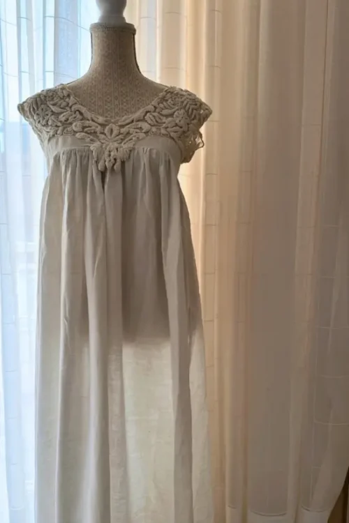 Vestido lino pecho bordado elaborado - Prendas Vintage Mathilde